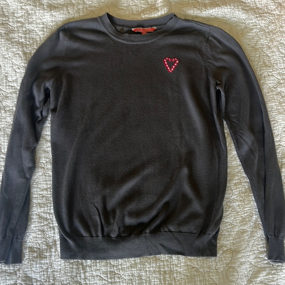 Modcloth Gray with heart candy cane accents Crewneck Sweater with Ribbed Cuffs
